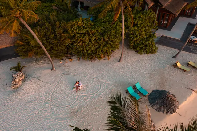 Loungers from above — photograph by Ibrahim Ifaaz, Maldives